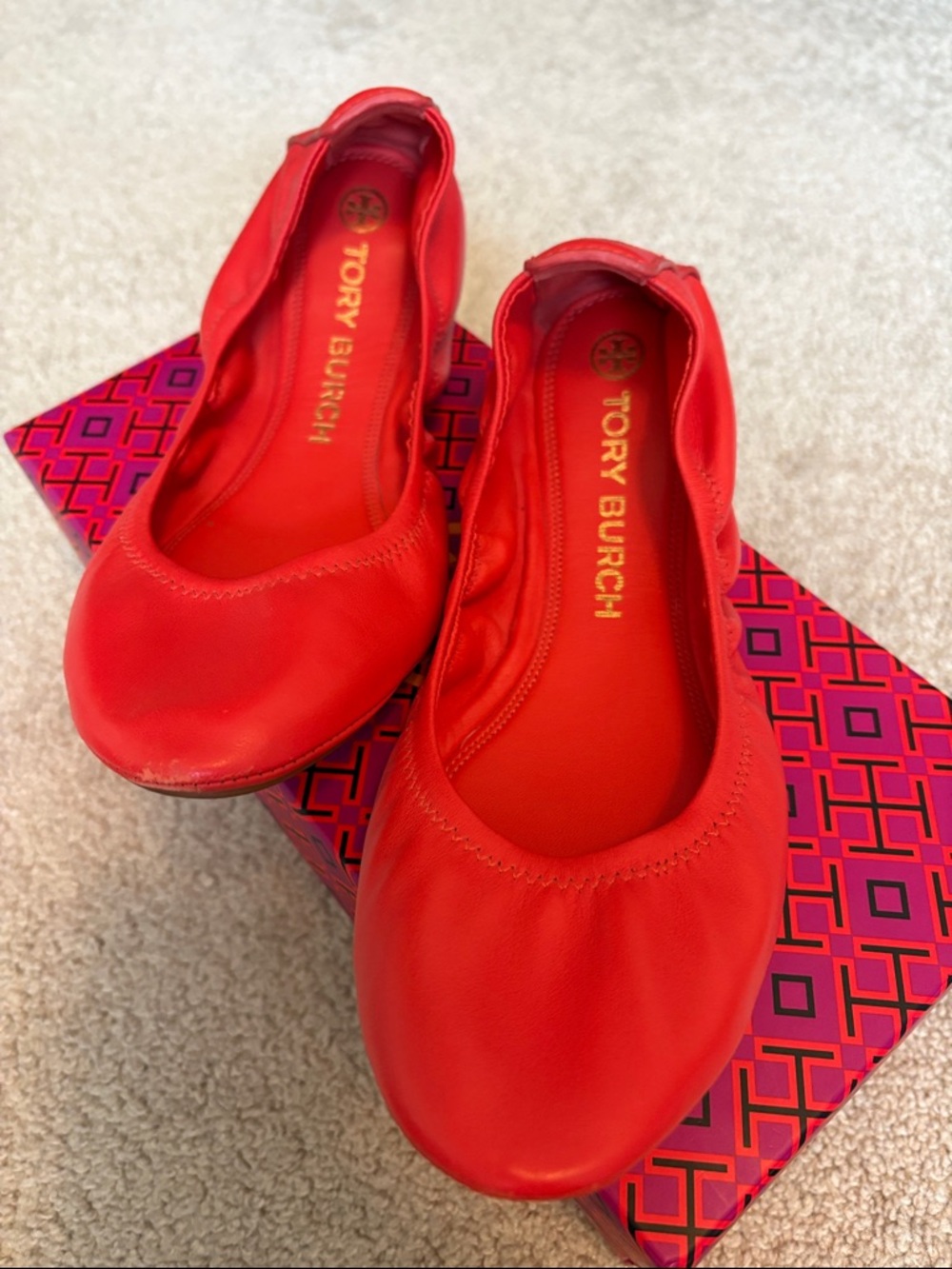 Tory Burch Bright Samba Leather Round-Toe Ballet Flats